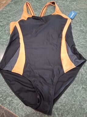 Nwt Halcurt One Piece Swimsuit Sz XL Black Orange Back Cutout Bathing Swim Suit